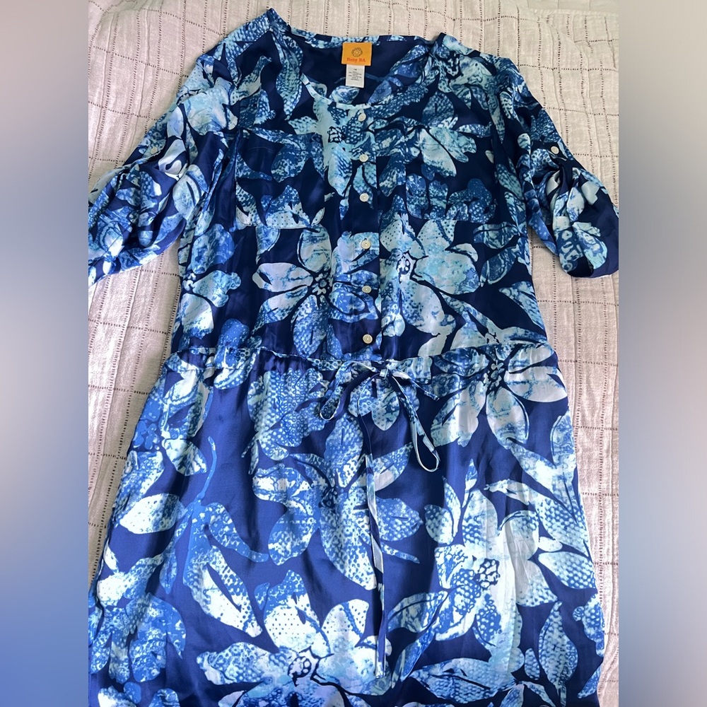 Blue silk bathing suit cover up